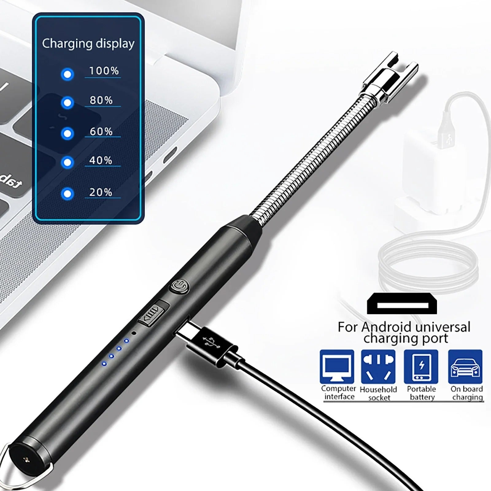 360° USB Rechargeable Electric Arc Lighter | Flexible Neck | Windproof Outdoor & Kitchen Lighter with Safety Lock