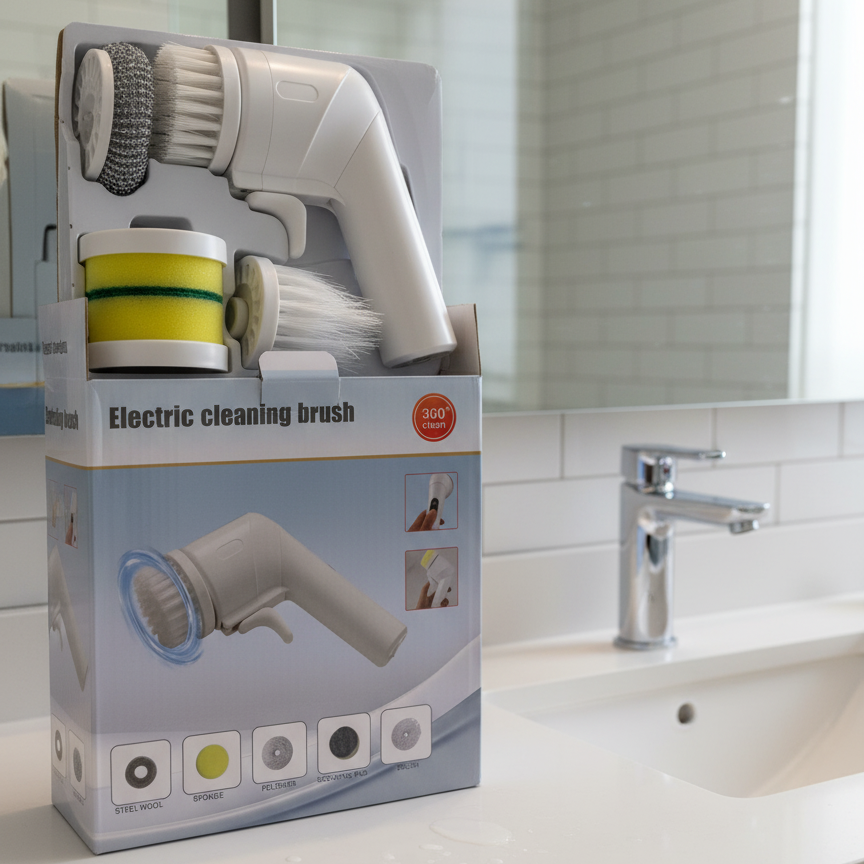 Electric Cleaning Brush with Multiple Attachments | 360° Rotating Power Scrubber for Kitchen & Bathroom Cleaning