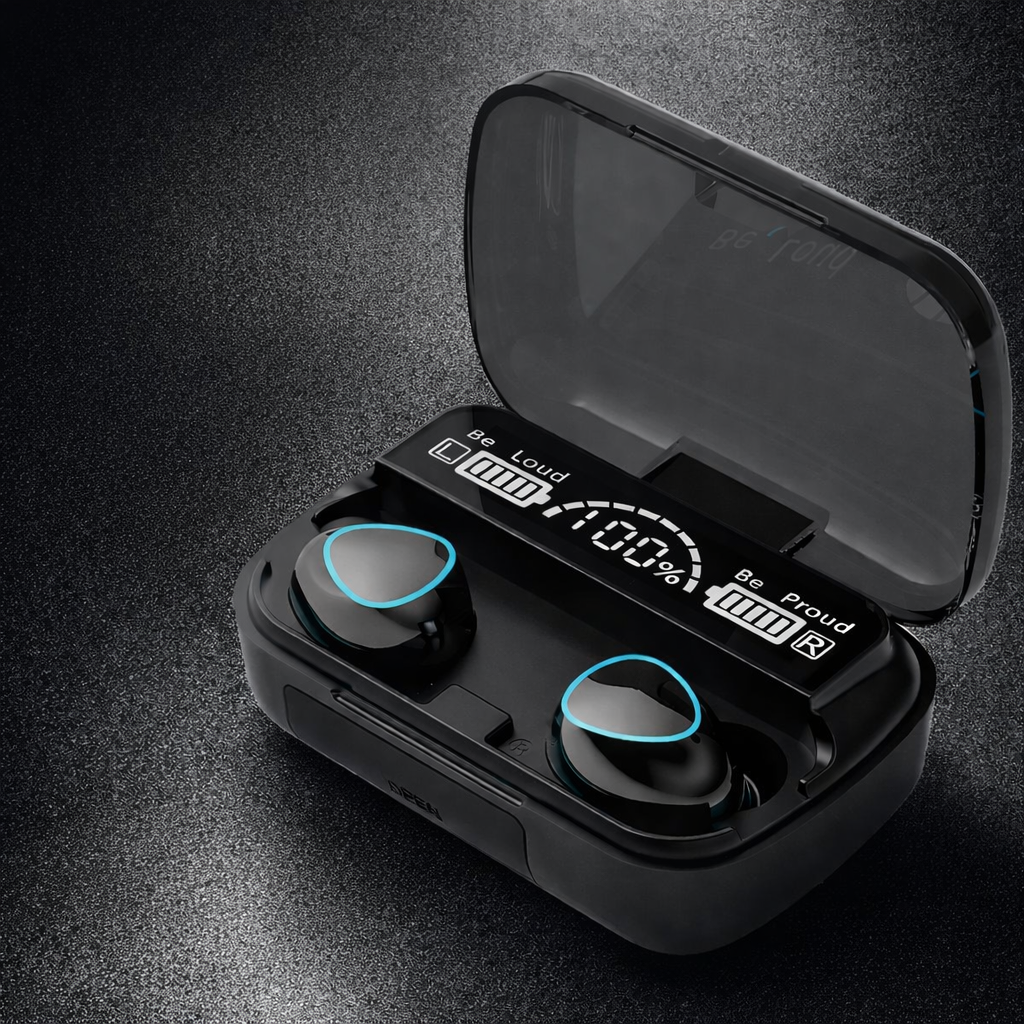 M10 Digital Display Case Earbuds, Black