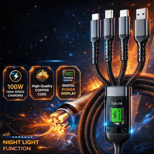 3 in 1 Charging Cable – 1 Pcs Black Copper Core