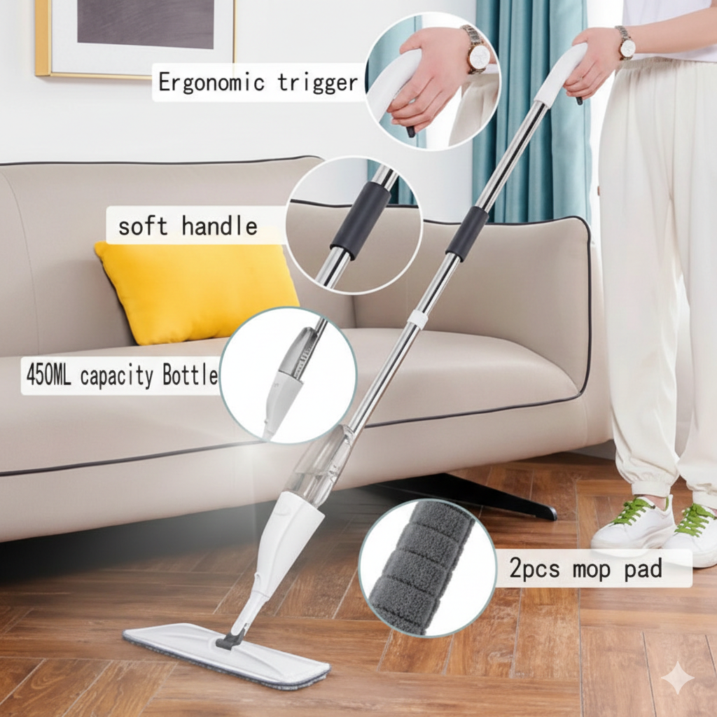 Water Spray Mop with Refillable Bottle | Microfiber Flat Spray Mop | 360° Multi-Surface Floor Cleaning Mop