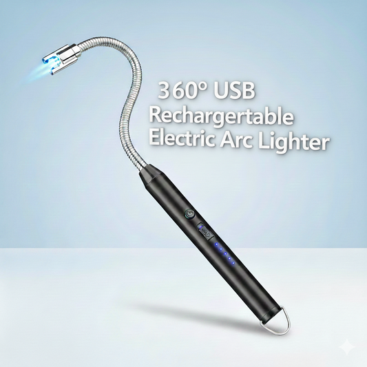 360° USB Rechargeable Electric Arc Lighter | Flexible Neck | Windproof Outdoor & Kitchen Lighter with Safety Lock