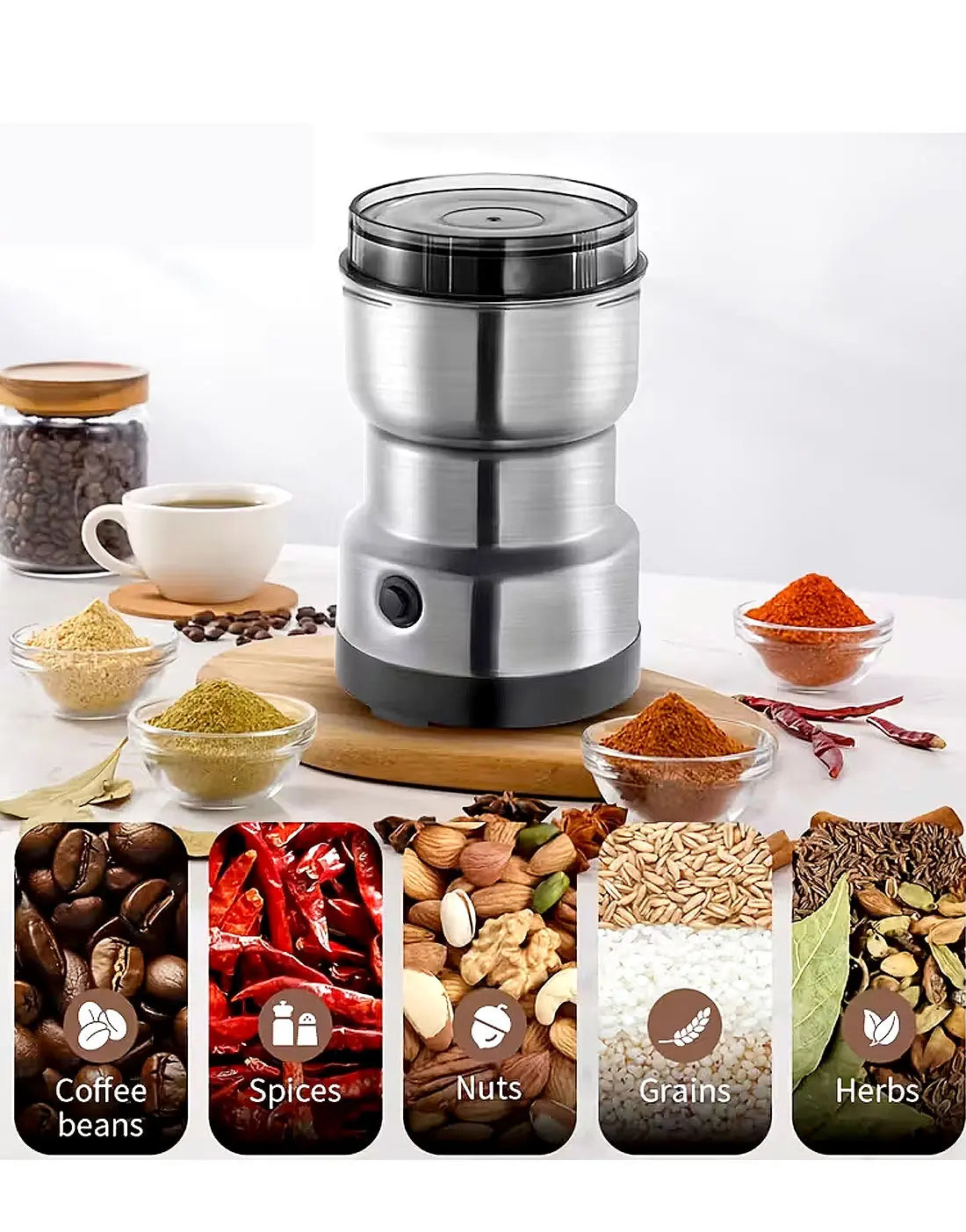 RAF Mini Electric Grinder | Stainless Steel Coffee & Spice Grinder | 220V High-Speed Masala Grinder