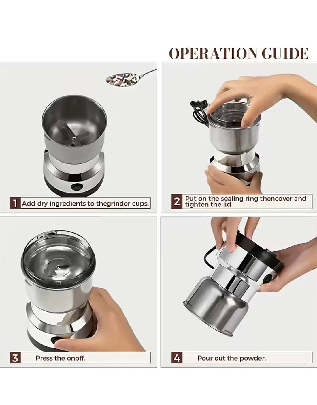 RAF Mini Electric Grinder | Stainless Steel Coffee & Spice Grinder | 220V High-Speed Masala Grinder