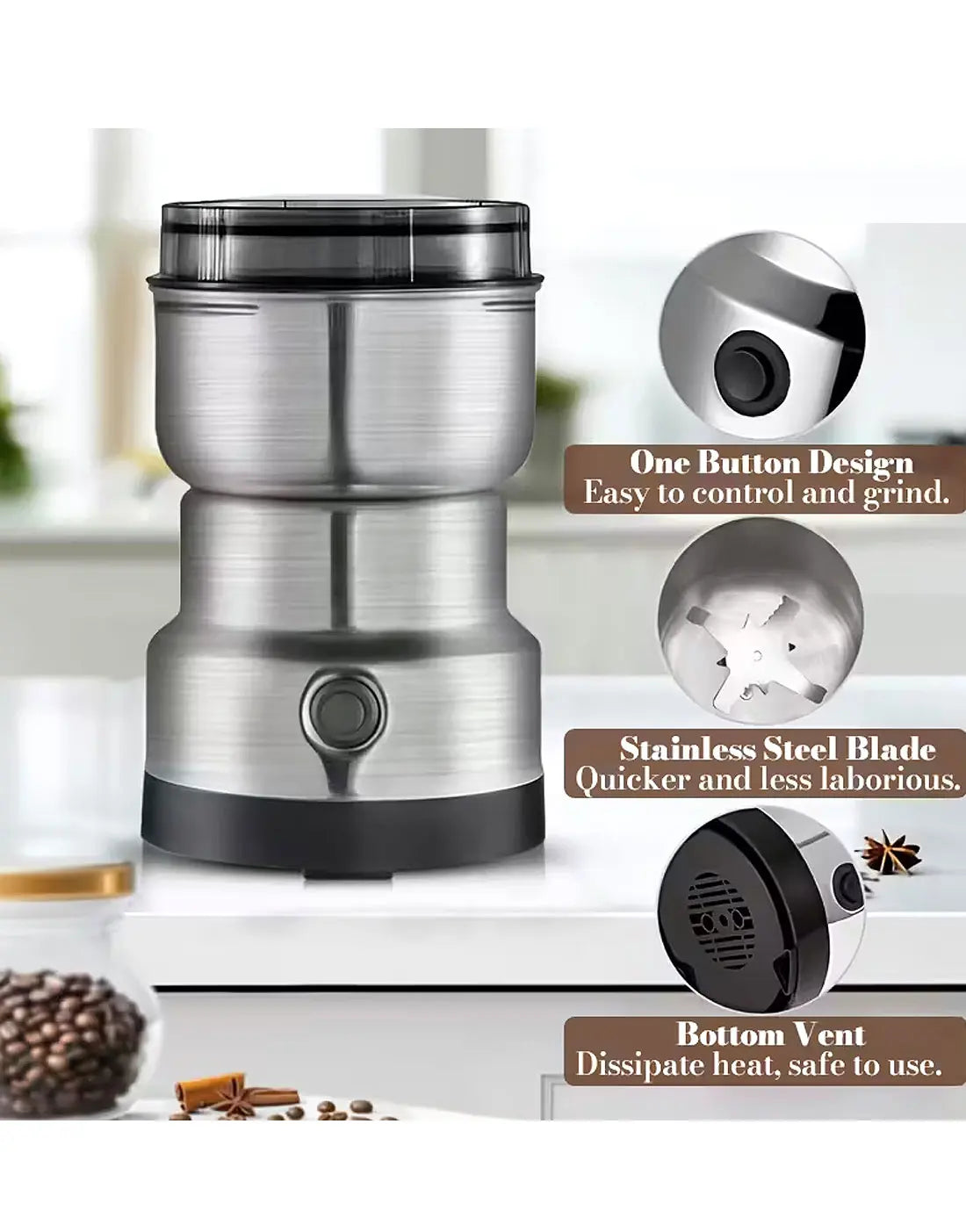 RAF Mini Electric Grinder | Stainless Steel Coffee & Spice Grinder | 220V High-Speed Masala Grinder